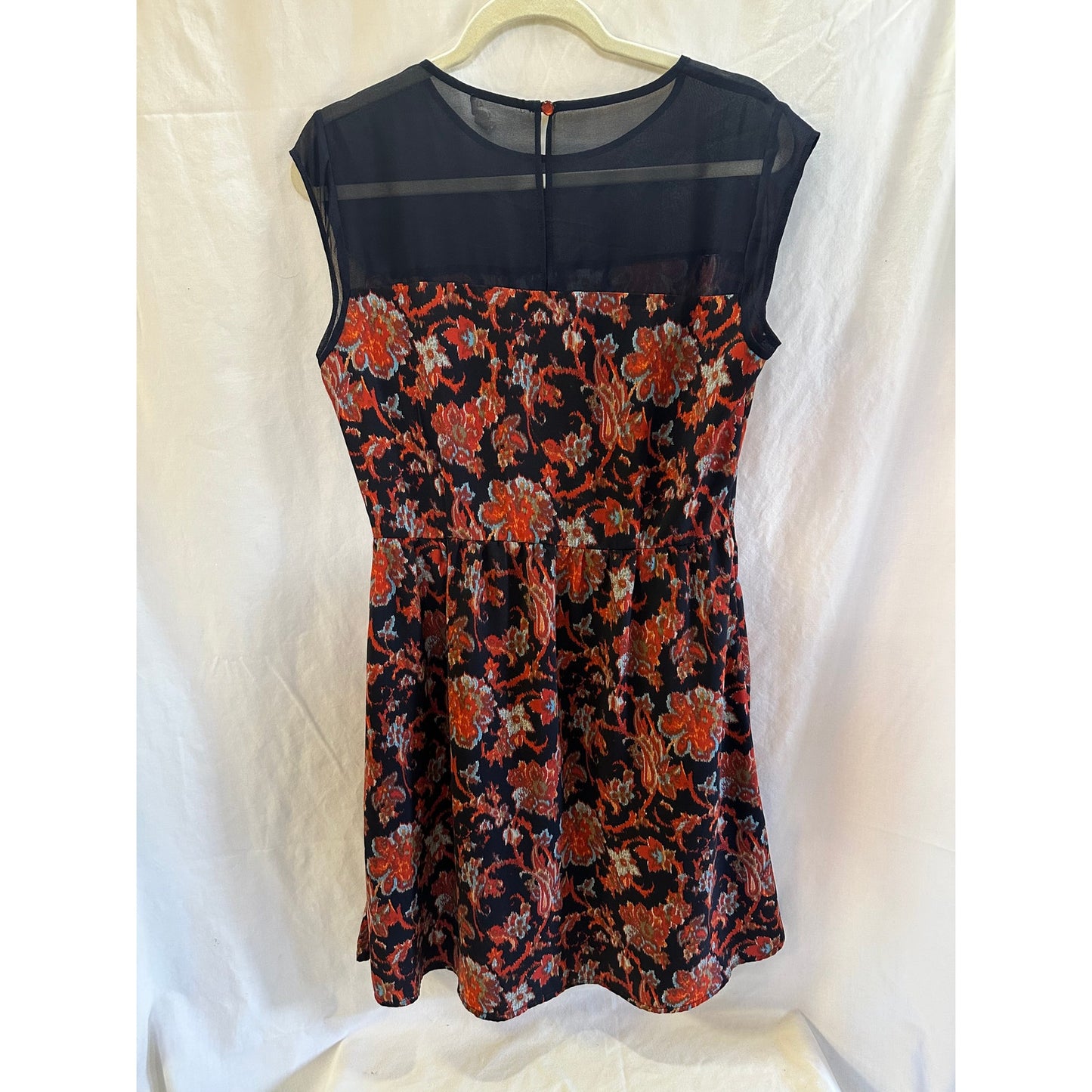 Maison Jules Black Floral Fit-and-Flare Dress - Size Medium