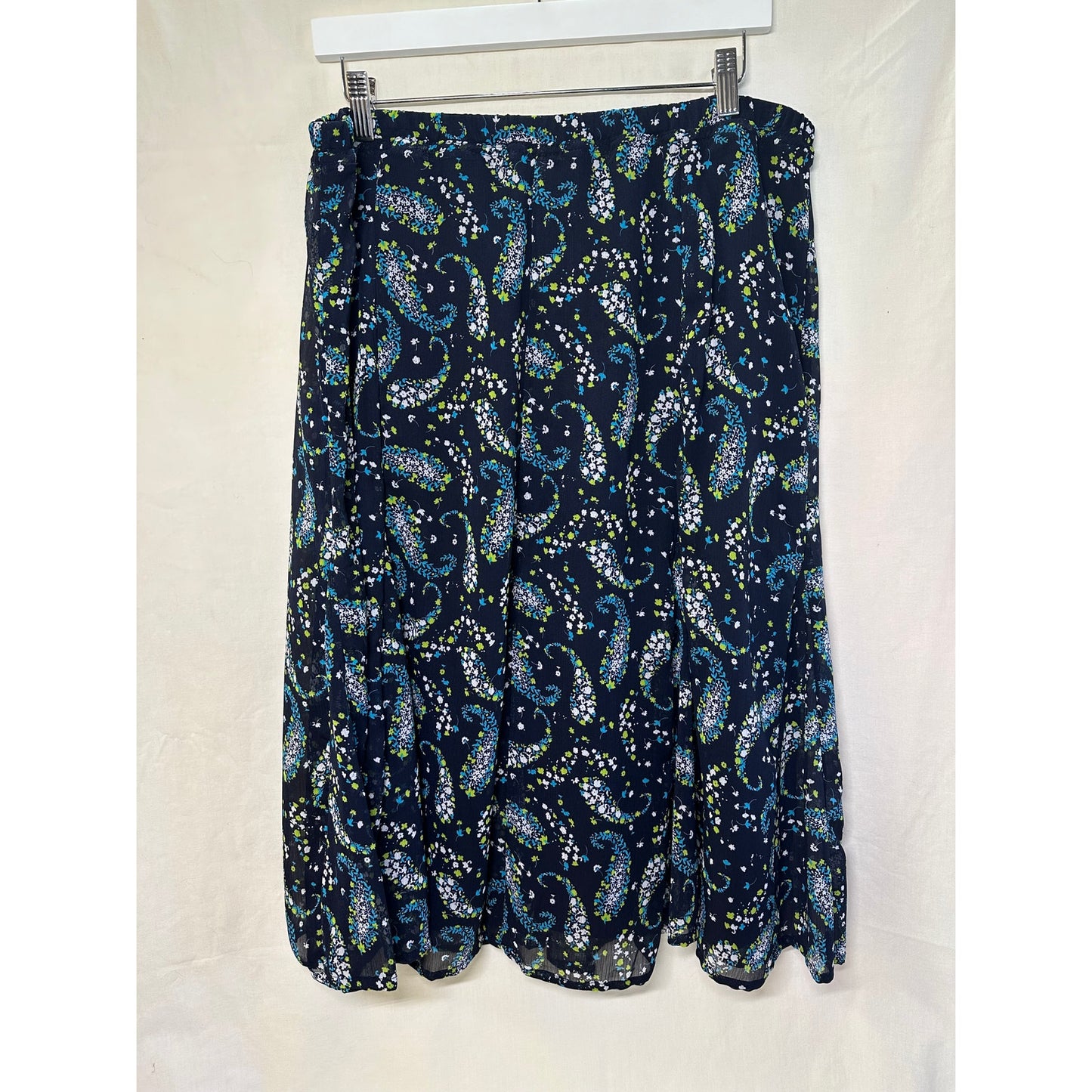 Laura Scott Navy Paisley Vine Print Skirt - Size Large