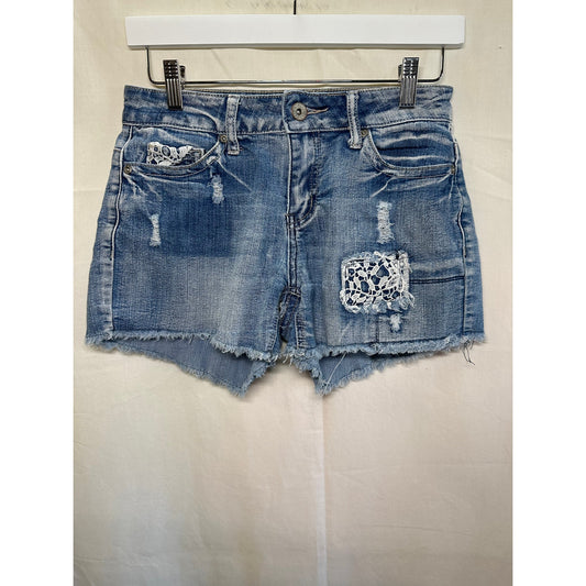 Cato Premium Distressed Denim Shorts with Lace Accents - 12