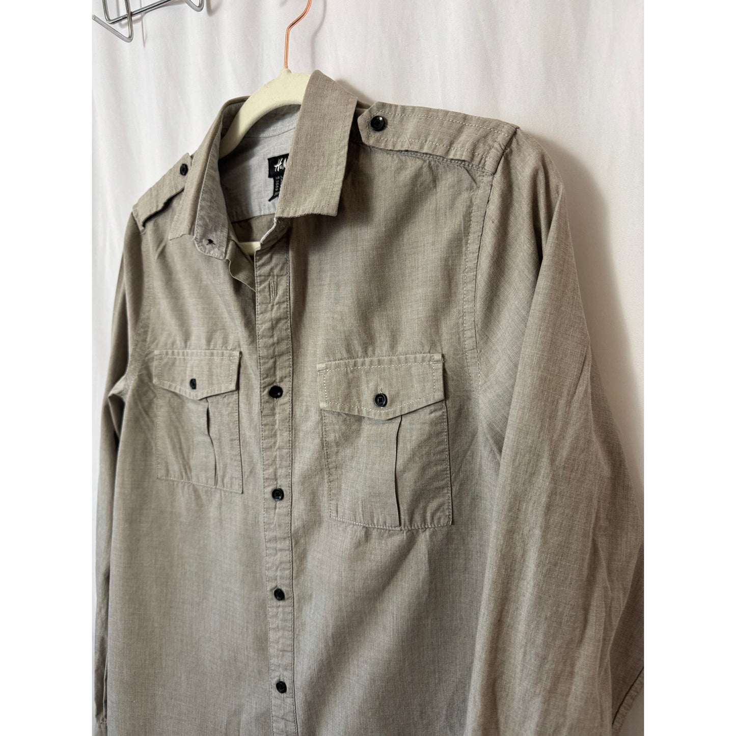 H&M Men's Beige Button-Up Shirt - Size Medium